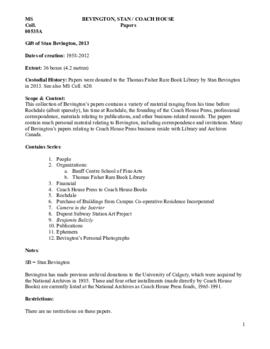 Bevington, Stan / Coach House Papers