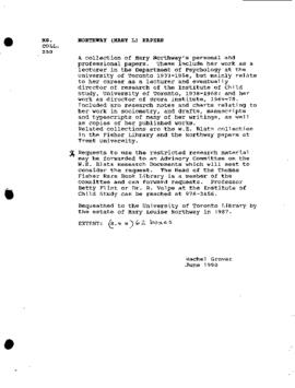 Mary L. Northway Papers