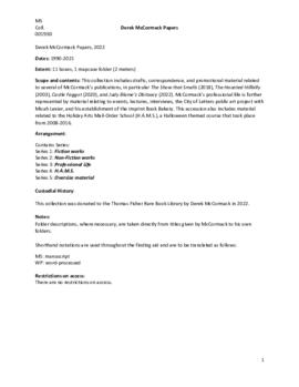Derek McCormack Papers