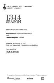 Monday evening concerts : Gryphon Trio, ensemble-in-residence and James Campbell, clarinet