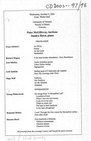 Peter Mcgillivray, baritone ; Sandra Horst, piano