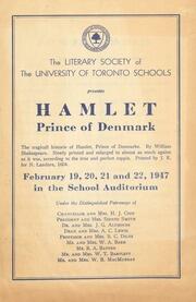 The Literary Society of the University of Toronto Schools presents Hamlet, Prince of Denmark