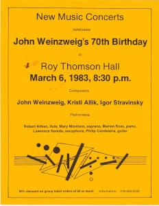 John Weinzweig's 70th birthday : [flyer]
