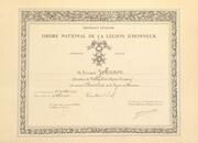 Chevalier de la Légion d'Honneur = Knight of the Legion of Honour : certificate