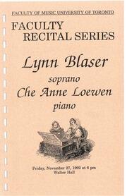 Lynn Blaser, soprano ; Che Anne Loewen, piano