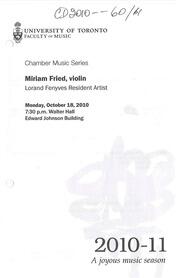 Chamber music series : Miriam Fried, violin