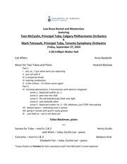 Low brass recital and masterclass featuring Tom McCaslin, principal tuba, Calgary Philharmonic Orchestra and Mark Tetreault, principal tuba, Toronto Symphony Orchestra