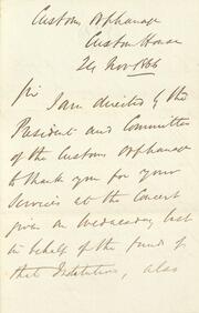 Letter from Customs Orphanage in London thanking J. Churchill Arlidge for his performance