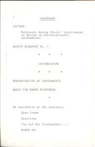 Lecture : Rationale basing Davies' involvement in design of electroacoustic instruments