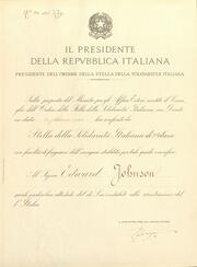 Ordine della stella della solidarietà Italiana = Order of the Star of Italian Solidarity : certificate