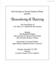 Remembering and rejoicing : the choral music of C. H. Parry, C. V. Stanford and Giles Swayne