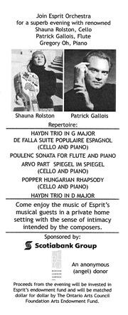 Shauna Rolston, cello ; Patrick Gallois, flute ; Gregory Oh, piano : [flyer]