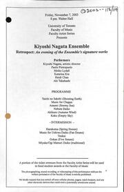 Kiyoshi Nagata ensemble : retrospect : an evening of the ensemble's signature works
