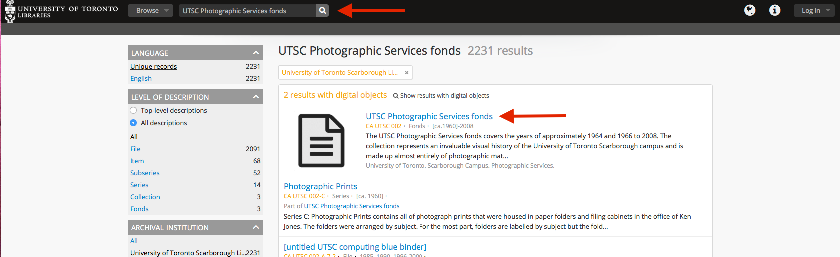 Searching within a fonds